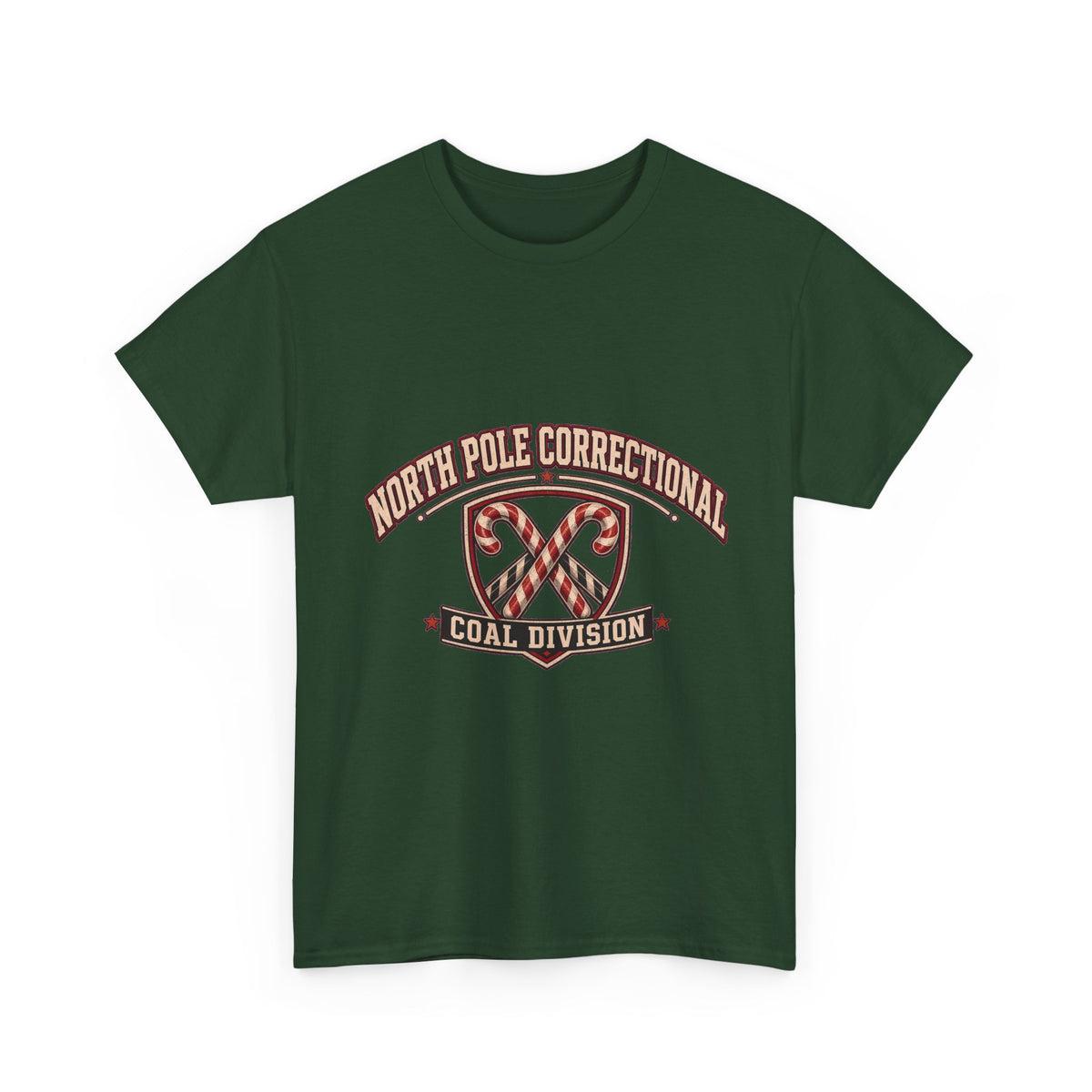 North Pole Correctional Coal Division Christmas Tee in Forest Green