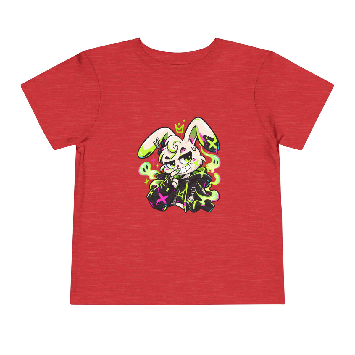 Neon Goth Bunny Toddler Tee in Heather Red