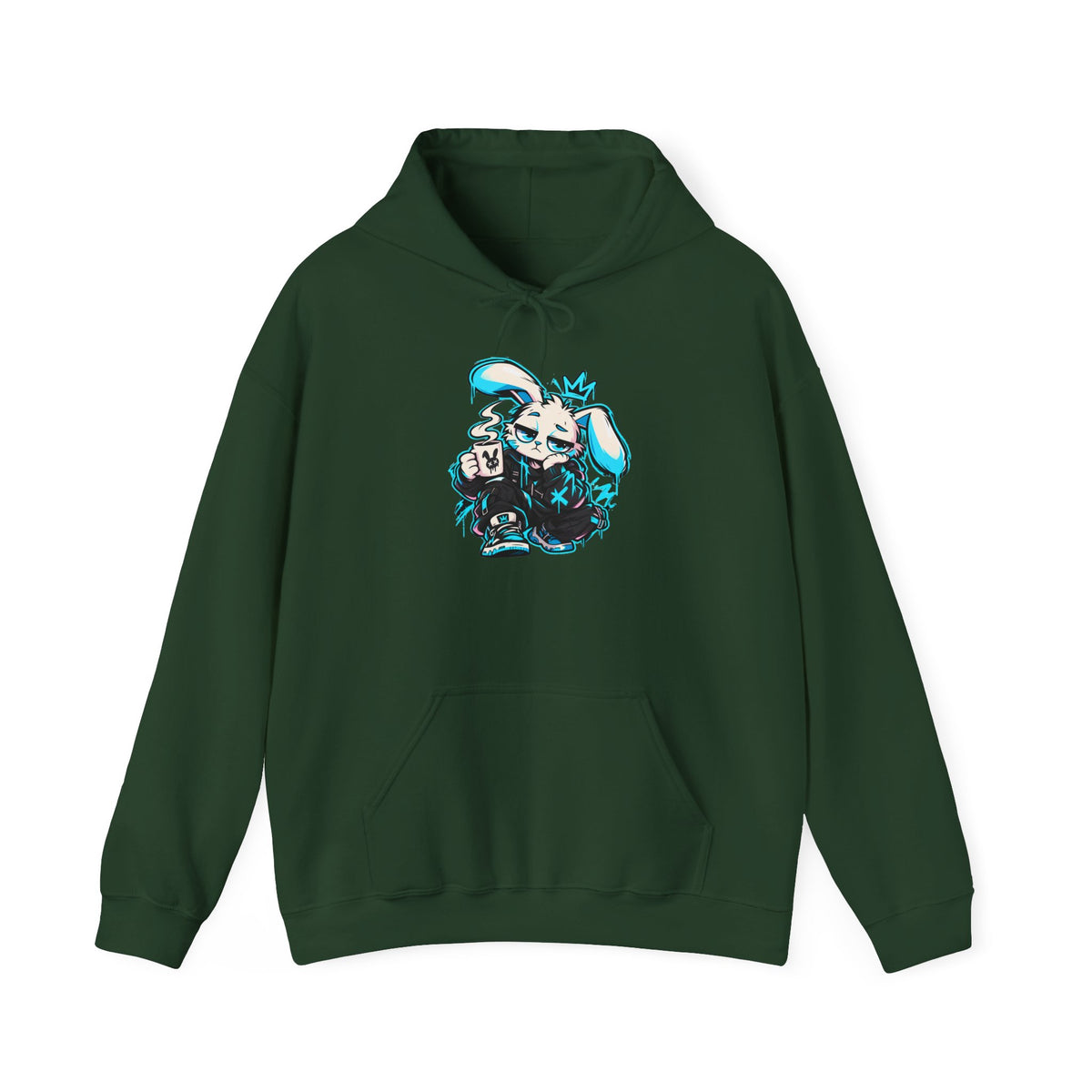 Graffiti Rabbit Coffee Hoodie | Streetwear in Forest Green