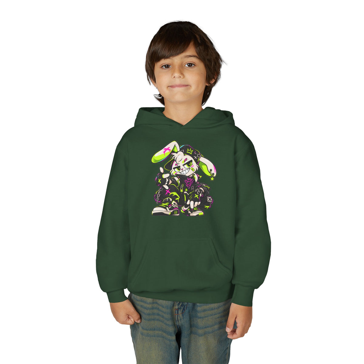 Neon Punk Bunny Kids Hoodie