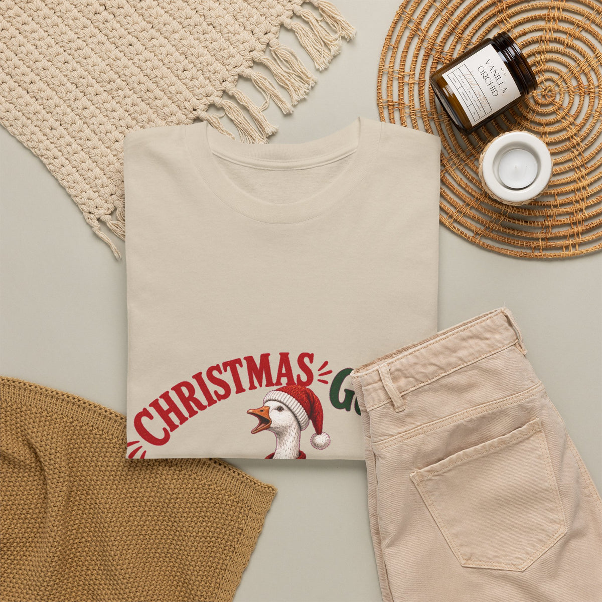 Christmas Goose Crew Heavy Cotton Tee Festive Holiday Shirt
