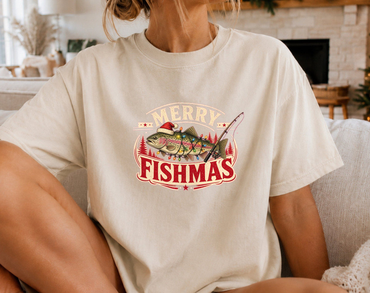 Merry Fishmas Trout oversized graphic tee, Ivory, photo 4