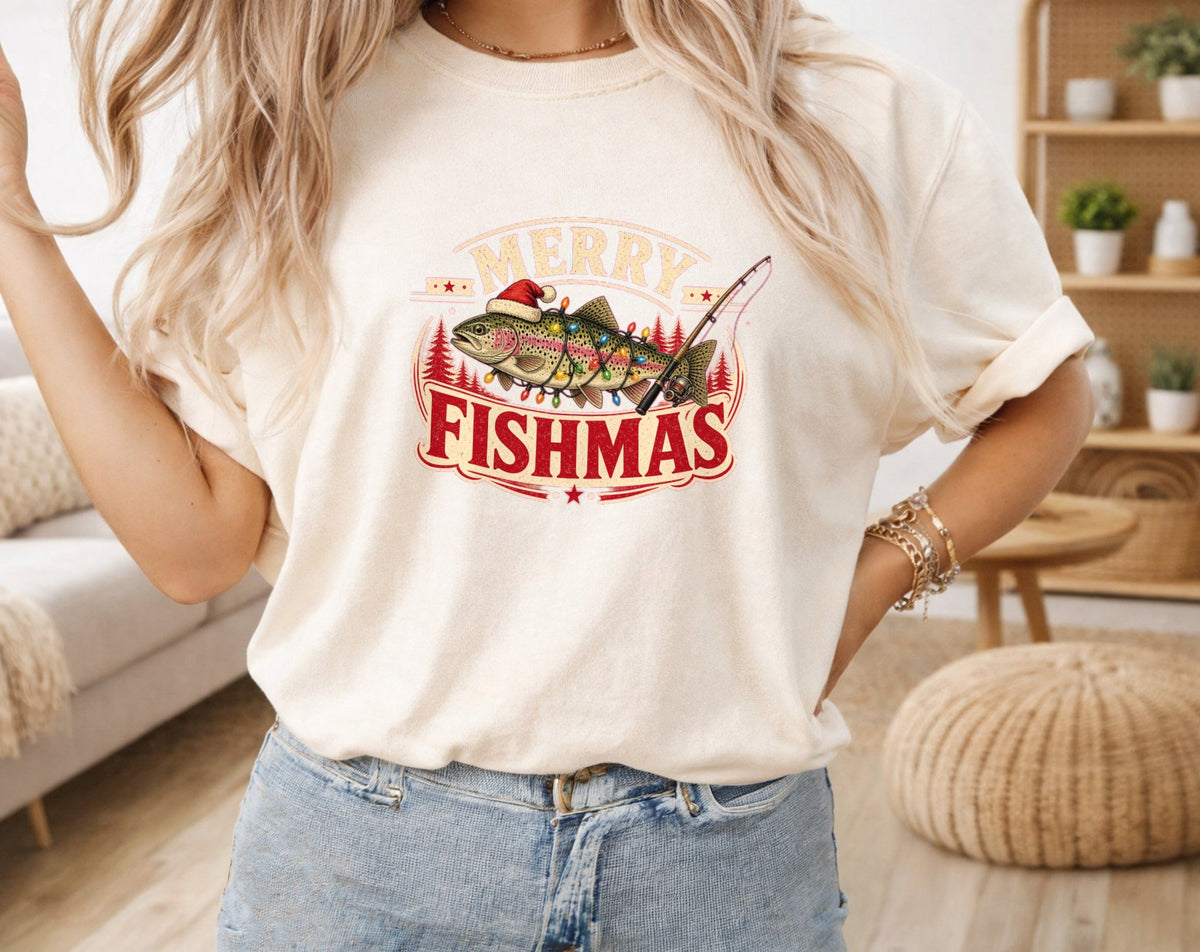 Merry Fishmas Trout oversized graphic tee, Ivory, photo 6