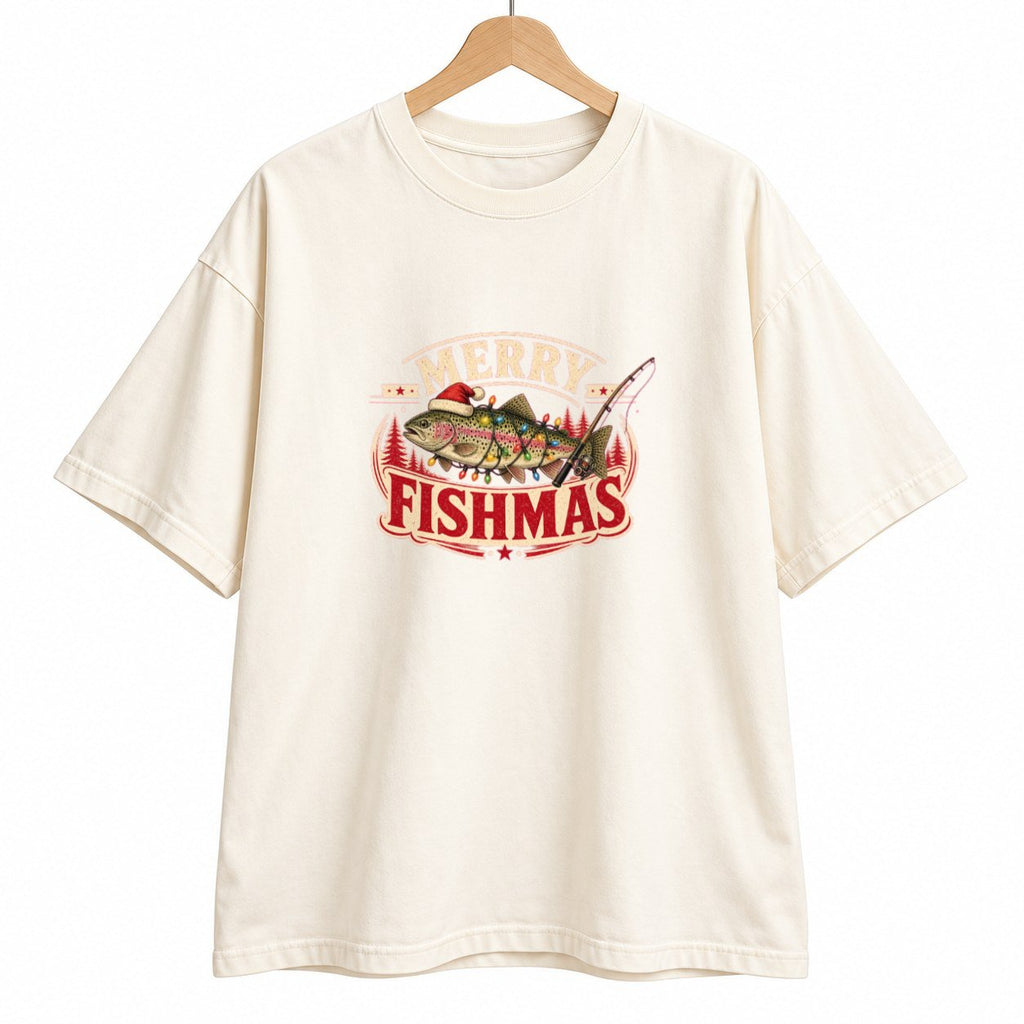 Merry Fishmas Trout oversized graphic tee, Ivory, photo 7