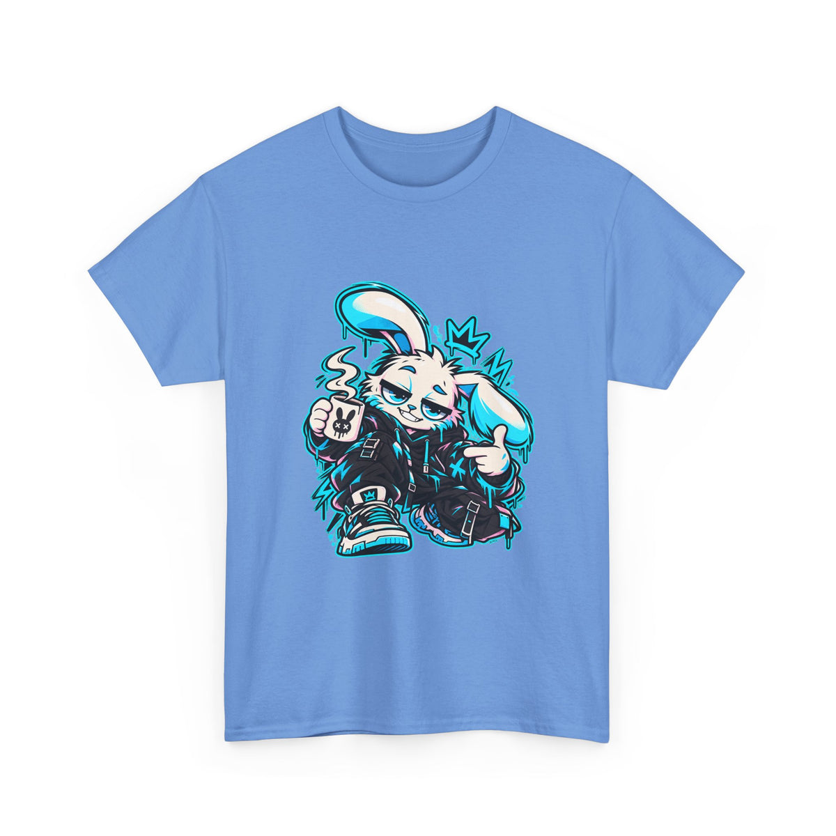 Graffiti Rabbit Coffee Heavy Cotton Tee in Carolina Blue