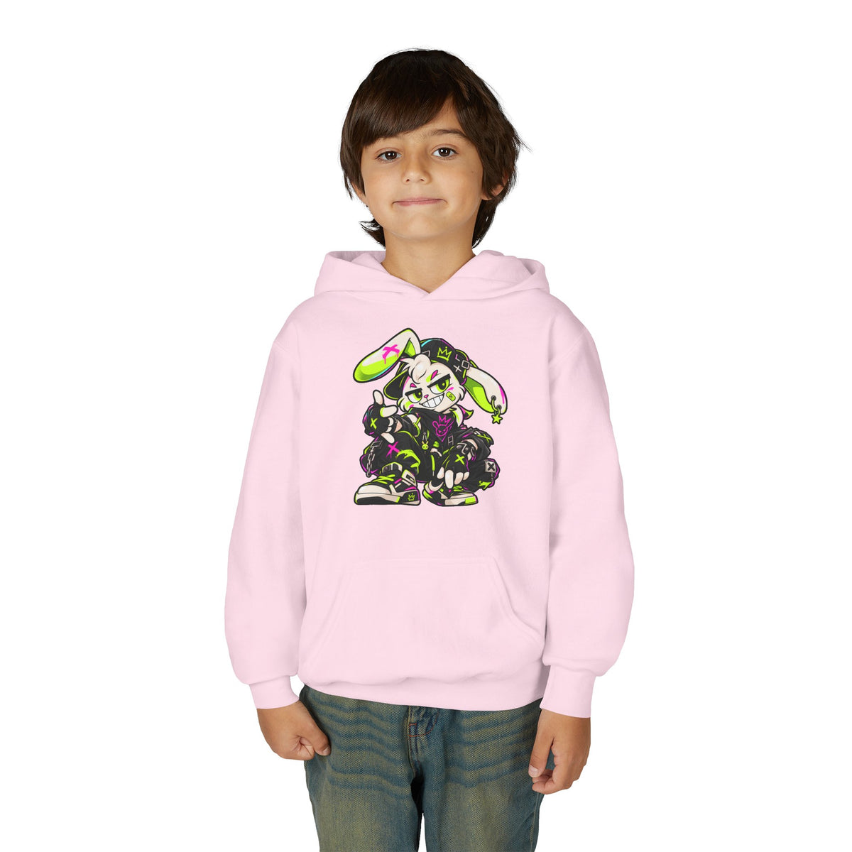 Neon Punk Bunny Kids Hoodie