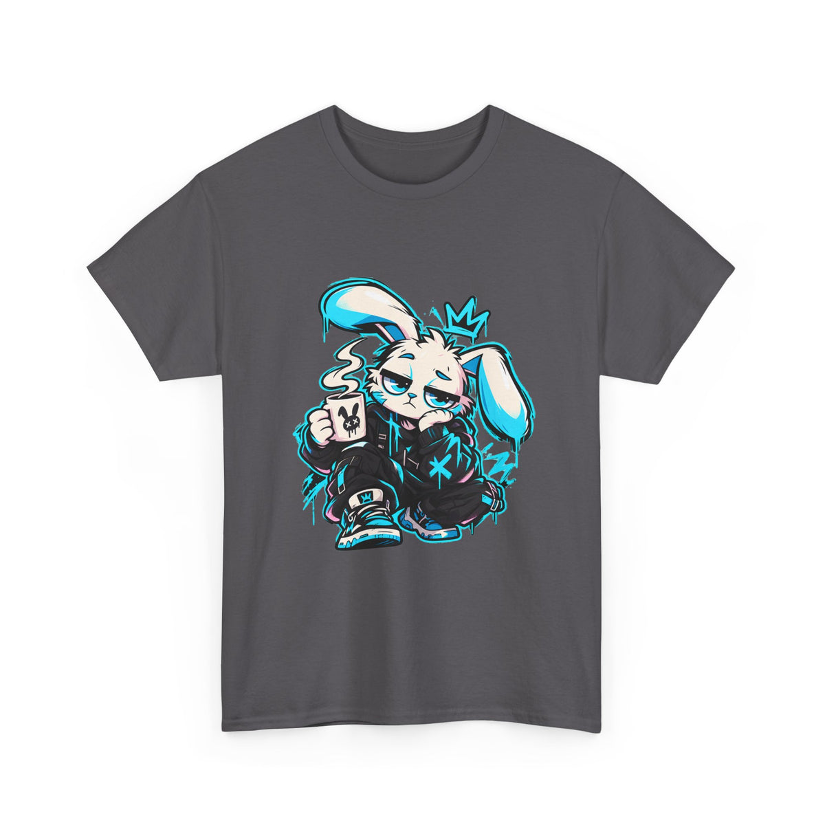 Graffiti Rabbit Coffee Tee | Streetwear Tee in Charcoal