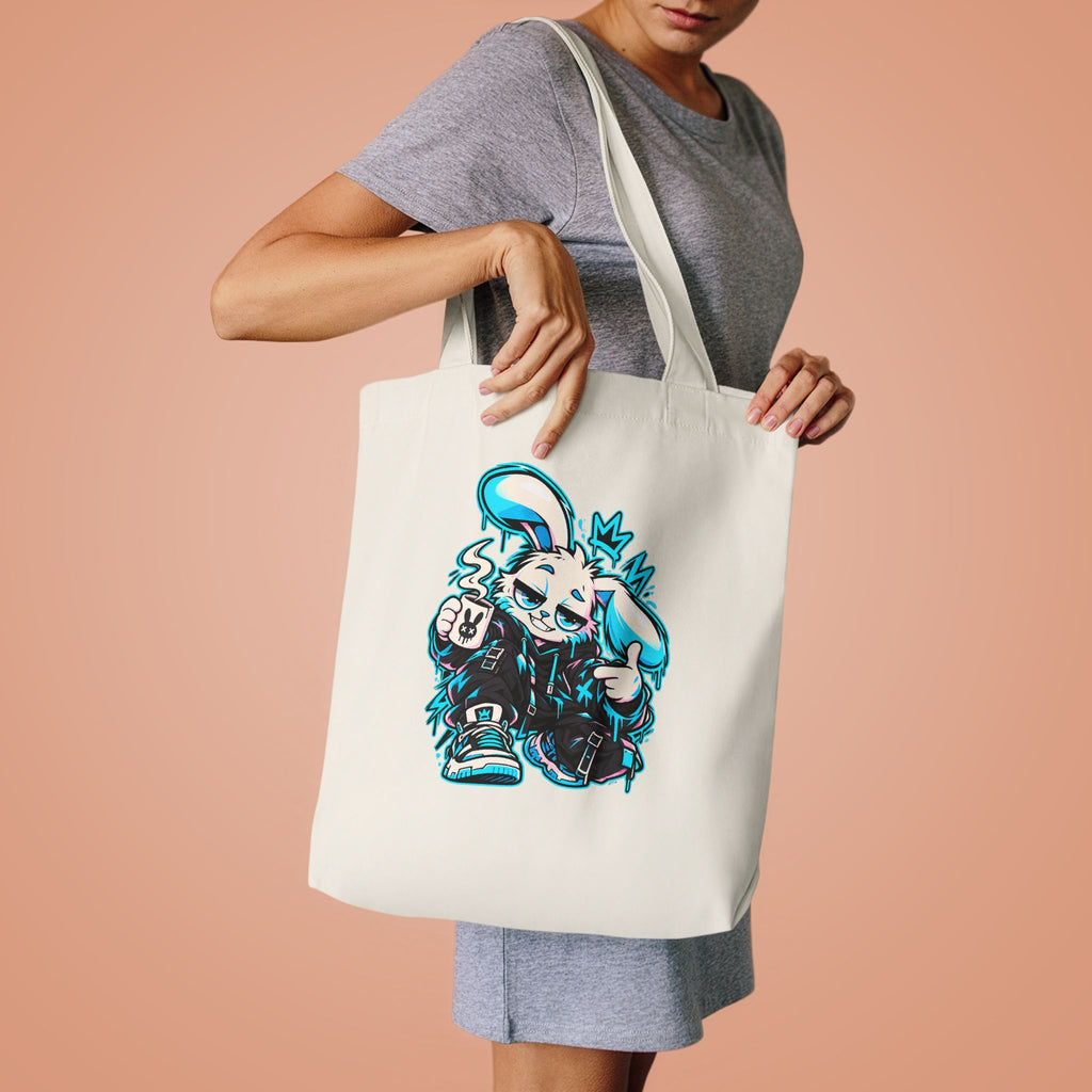 Graffiti Rabbit Coffee Cotton Tote Bag