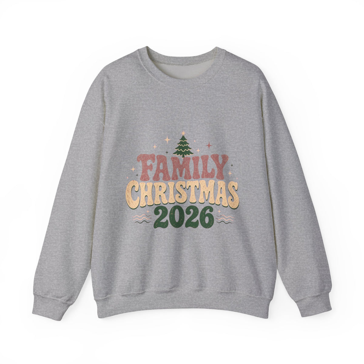 Retro Family Christmas 2026 Crewneck Sweatshirt, Sport Grey, front view