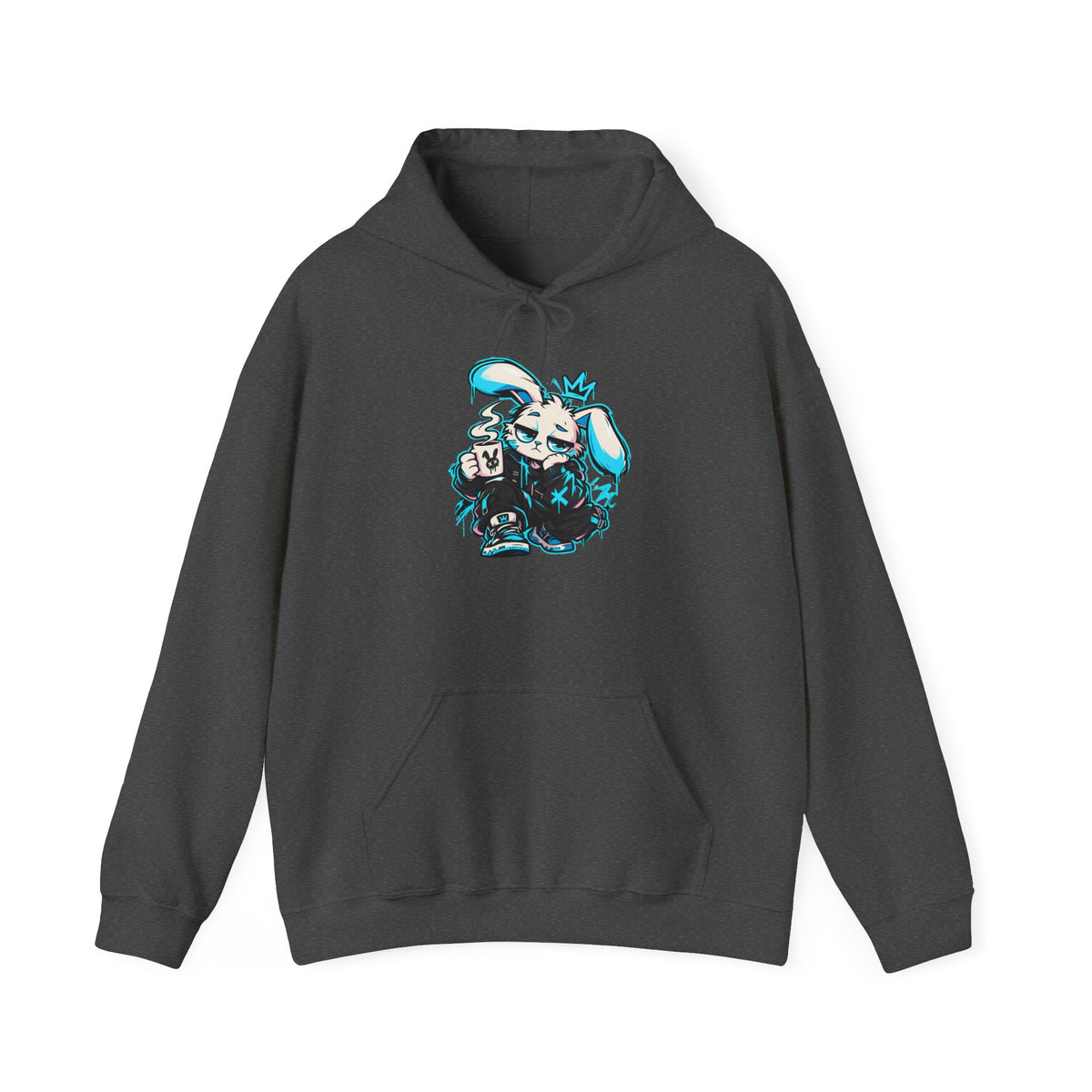 Graffiti Rabbit Coffee Hoodie | Streetwear in Dark Heather