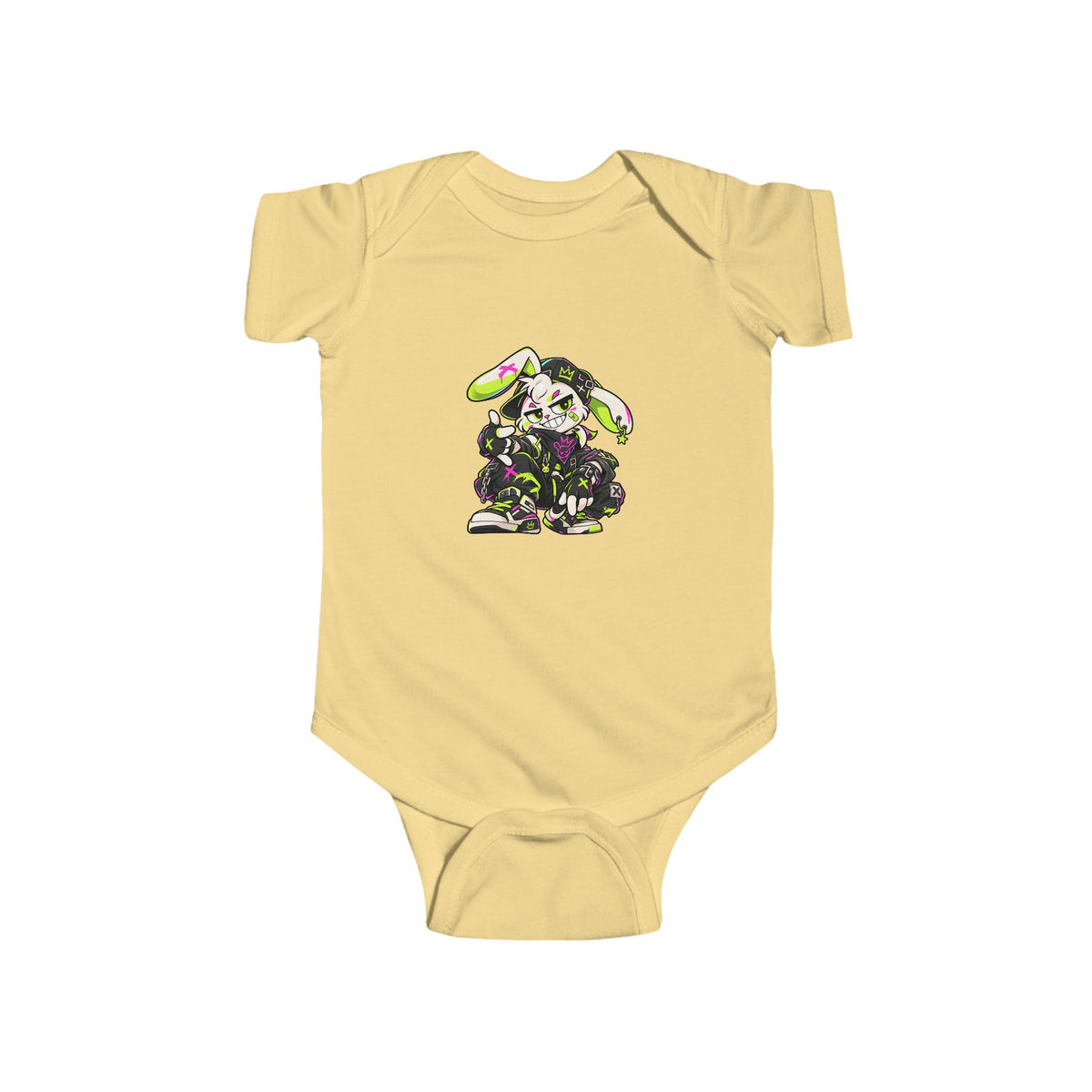 Neon Punk Bunny Infant Bodysuit in Butter