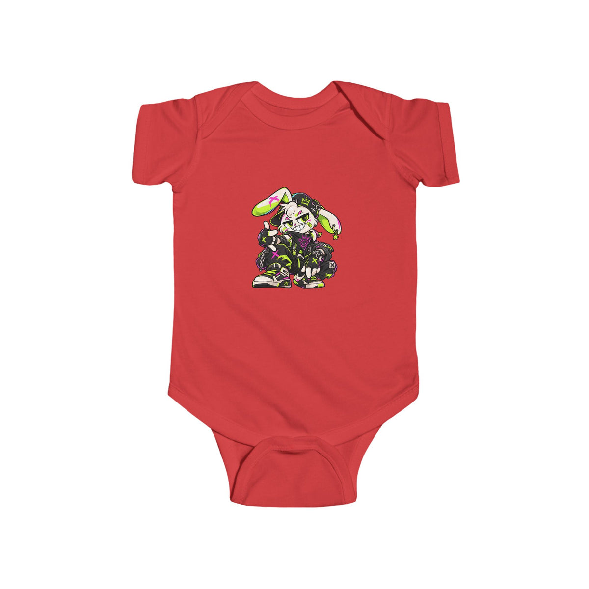 Neon Punk Bunny Infant Bodysuit in Red
