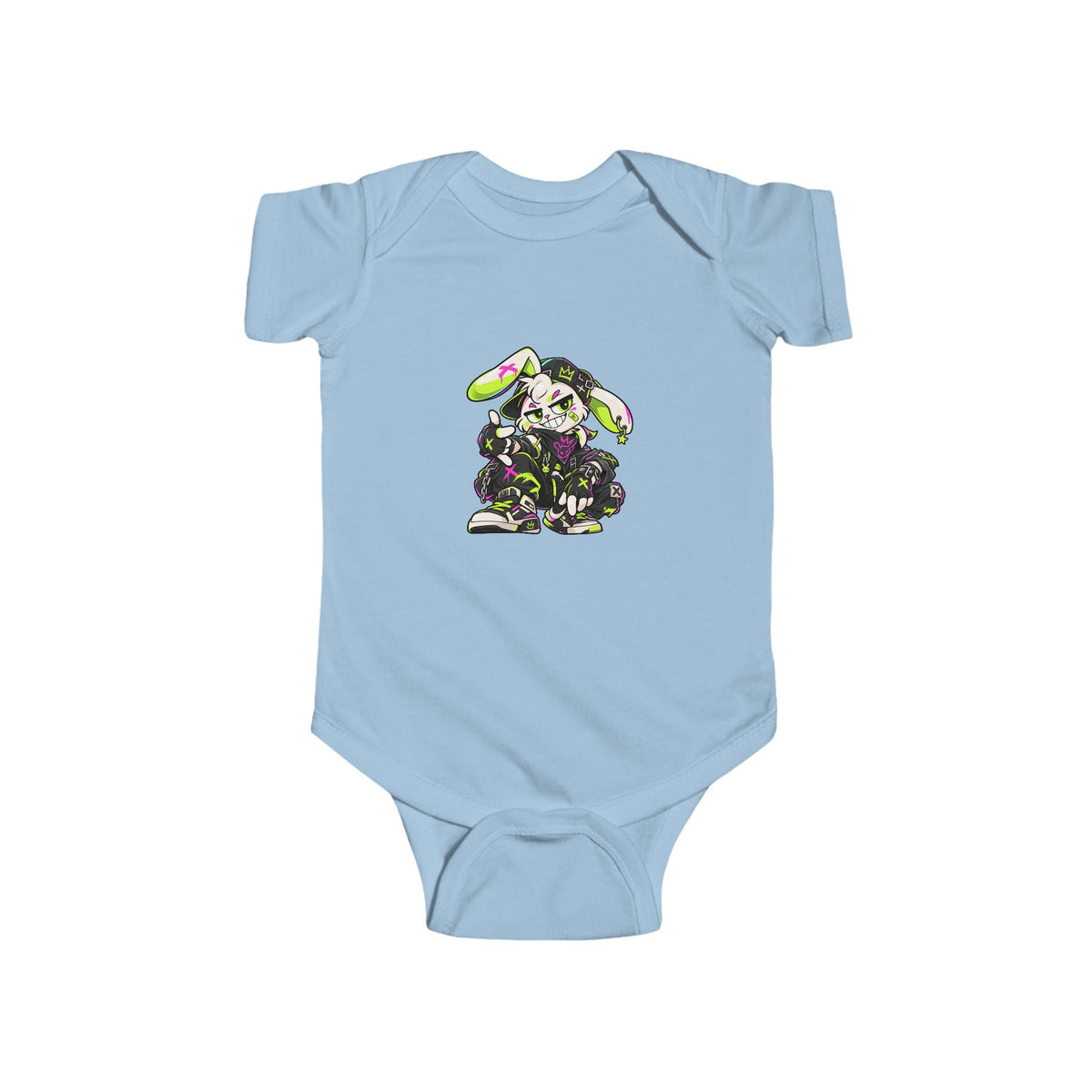Neon Punk Bunny Infant Bodysuit in Light Blue