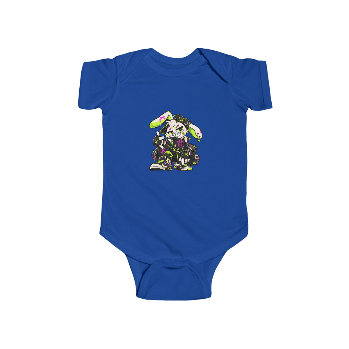 Neon Punk Bunny Infant Bodysuit in Royal