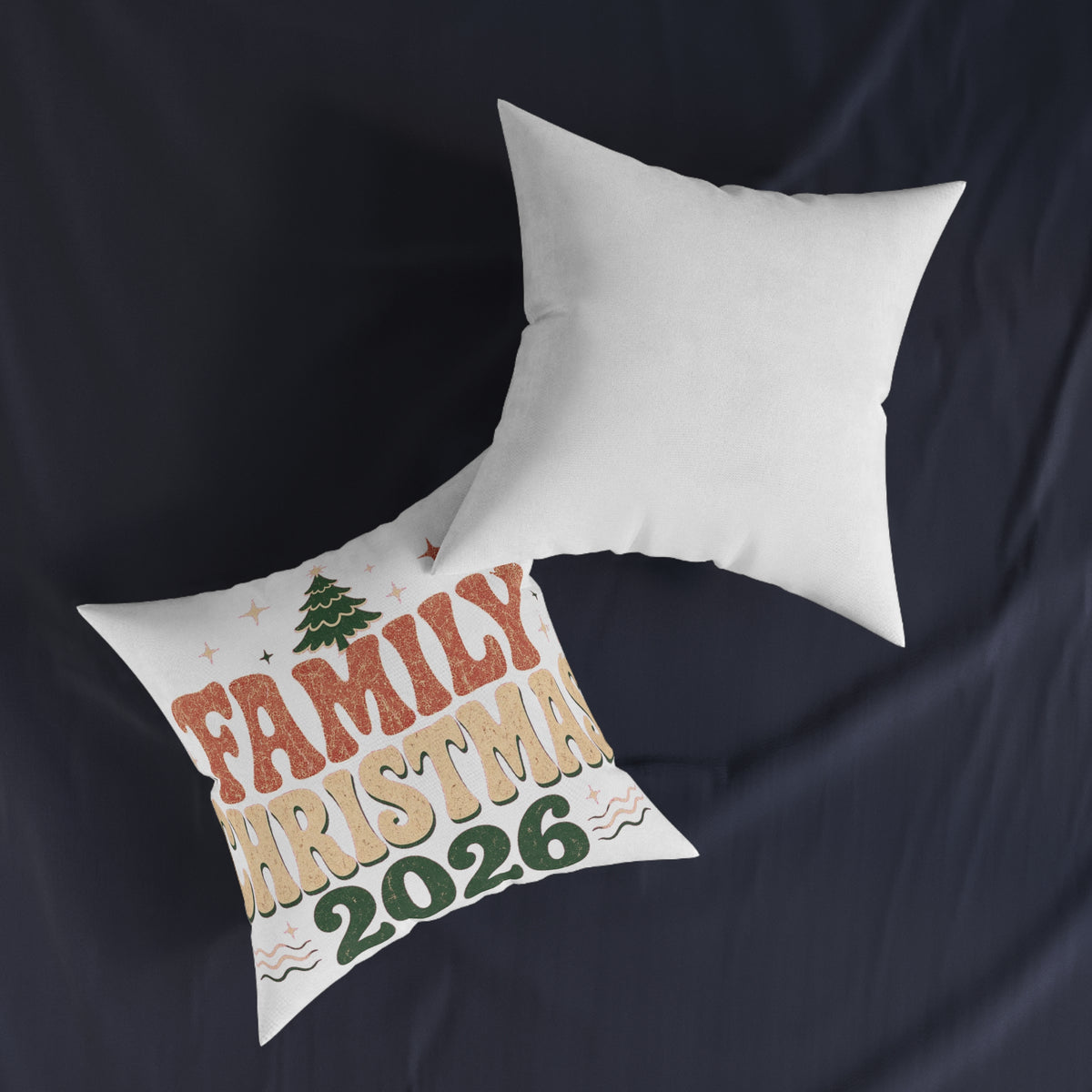 Retro Family Christmas 2026 Square Pillow