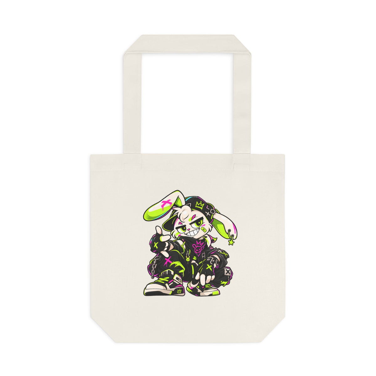 Neon Punk Bunny Cotton Tote Bag in Cream