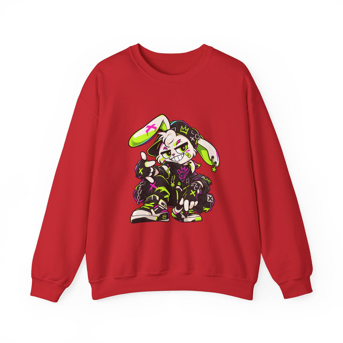 Neon Punk Bunny Crewneck Sweatshirt in Red