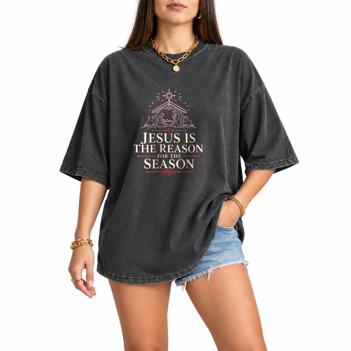 Nativity Scene oversized graphic tee, Pepper, photo 1