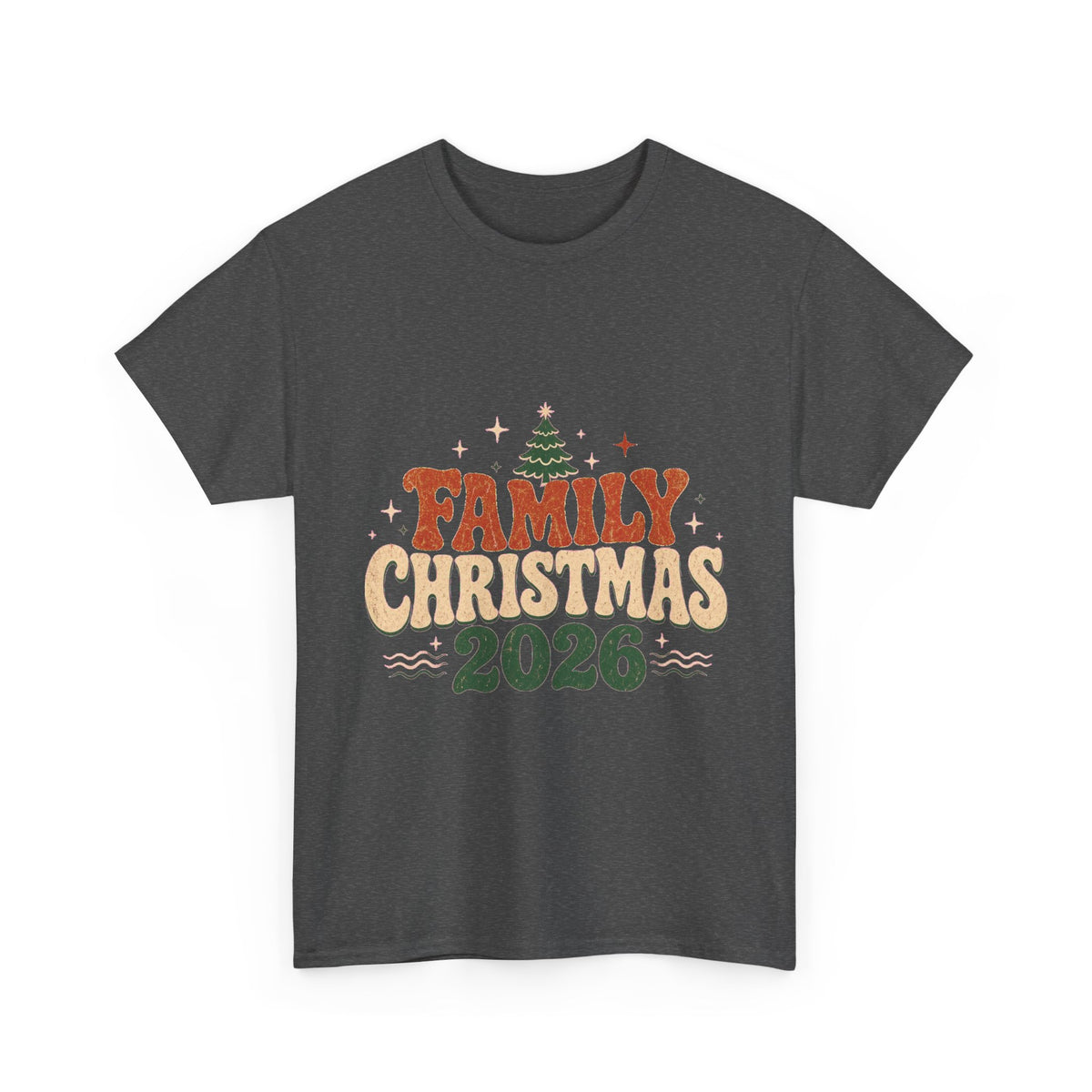 Retro Family Christmas 2026 Heavy Cotton Tee in Dark Heather