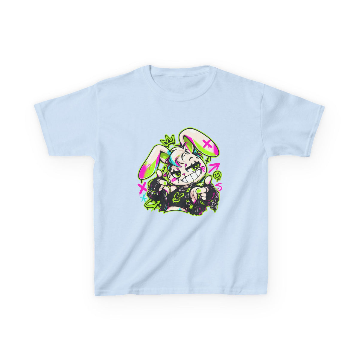 Punk Bunny Graffiti Kids Heavy Cotton Tee in Light Blue