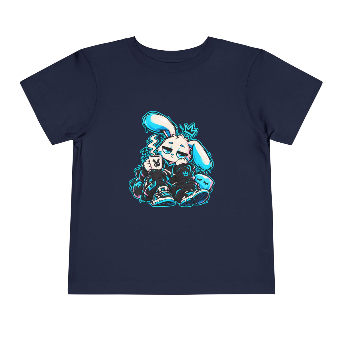 Sleepy Cyber Bunny Toddler Coffee Tee in Navy