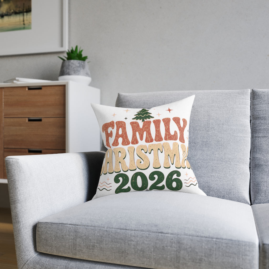 Retro Family Christmas 2026 Square Pillow