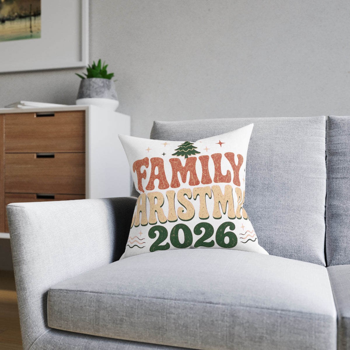 Retro Family Christmas 2026 Square Pillow