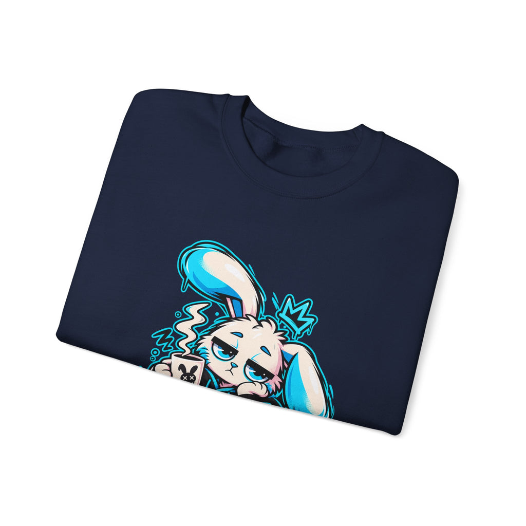 Sleepy Cyber Bunny Coffee Crewneck Sweatshirt