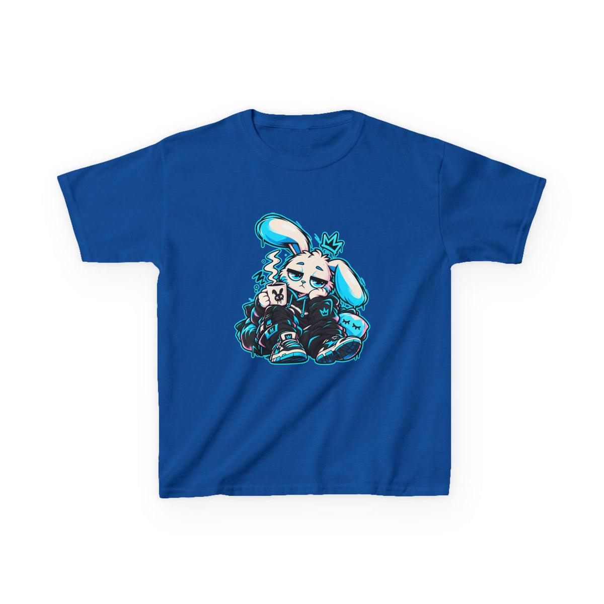Sleepy Cyber Bunny Kids Coffee Tee in Royal