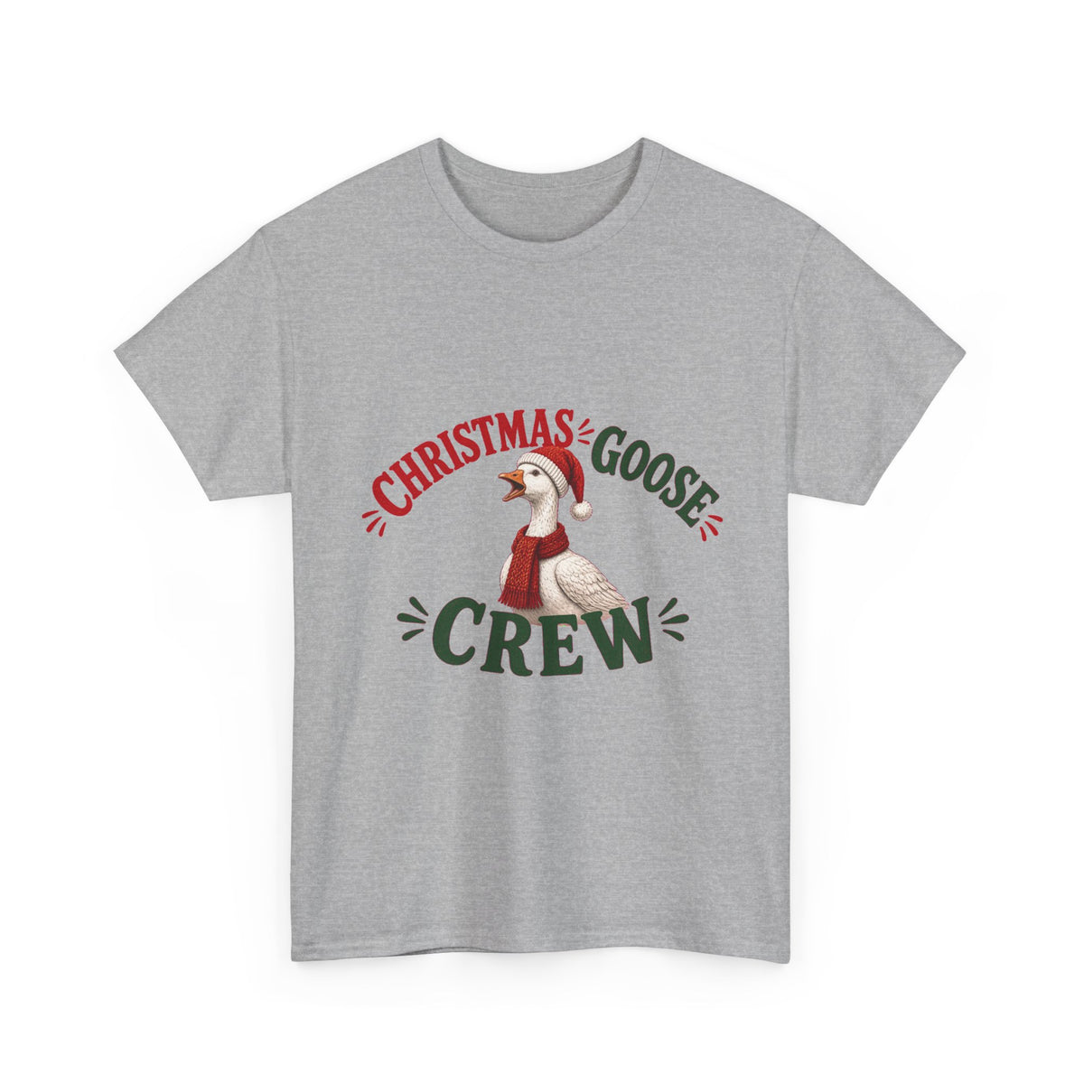 Christmas Goose Crew Heavy Cotton Tee Festive Holiday Shirt in Sport Grey