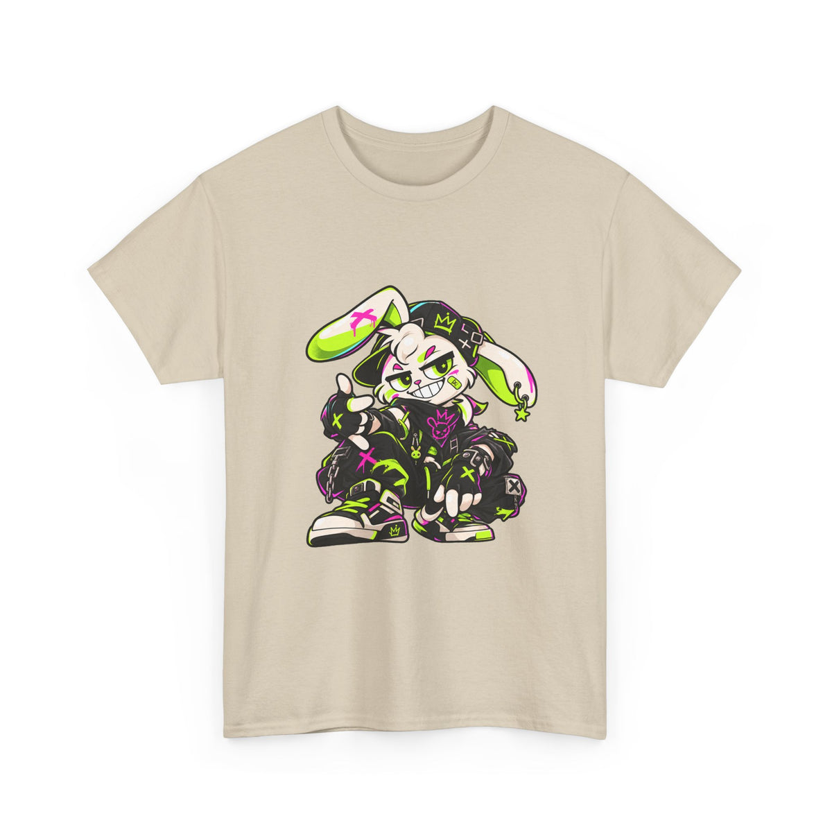 Neon Punk Bunny Heavy Cotton Tee in Sand