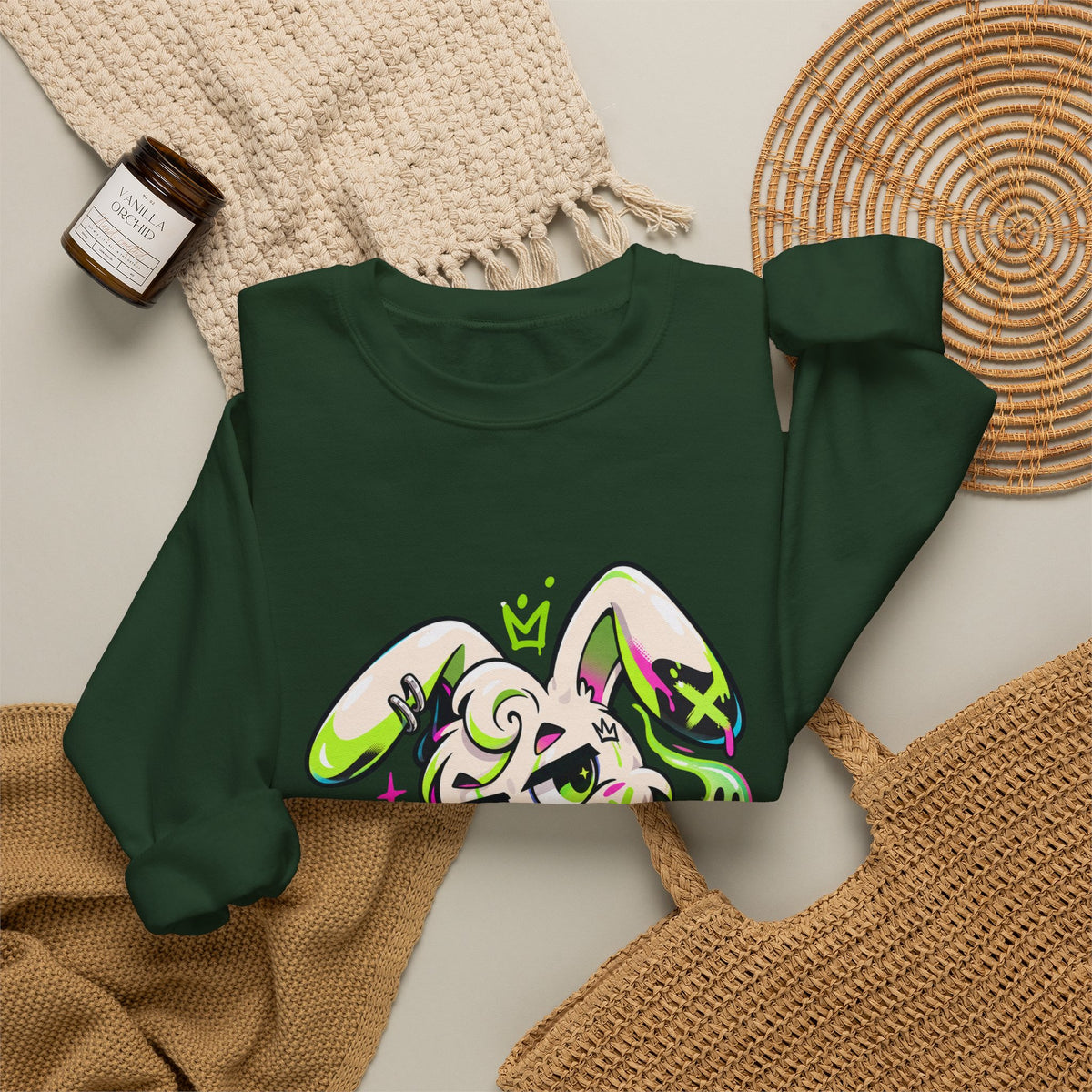 Neon Goth Bunny Crewneck Sweatshirt