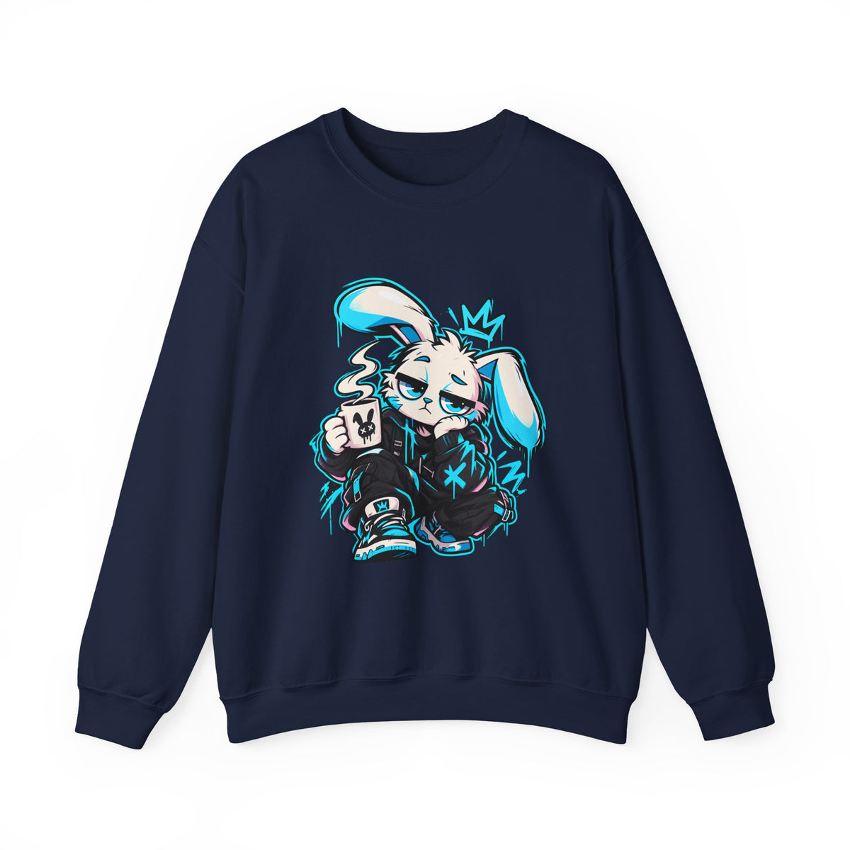 Graffiti Rabbit Coffee Crewneck Sweatshirt in Navy