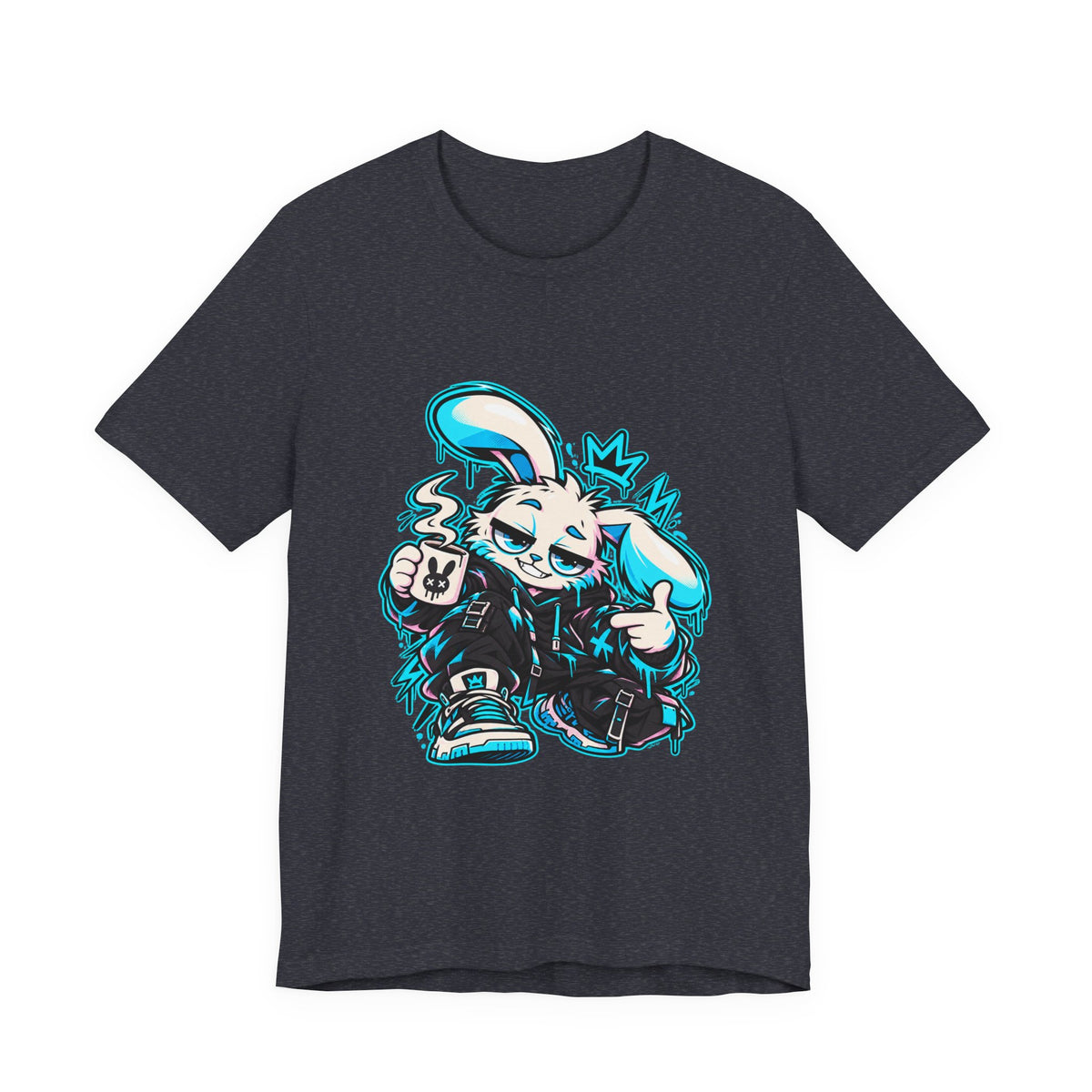 Graffiti Rabbit Coffee Premium Jersey Tee in Heather Navy
