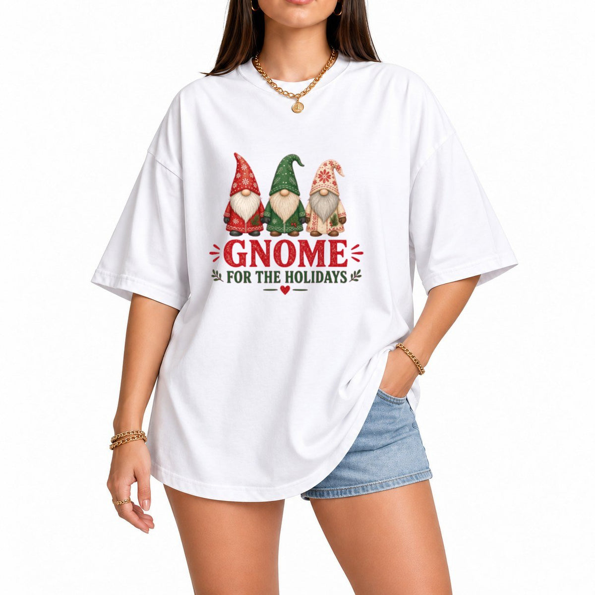 Holiday Gnomes oversized graphic tee, White, photo 1