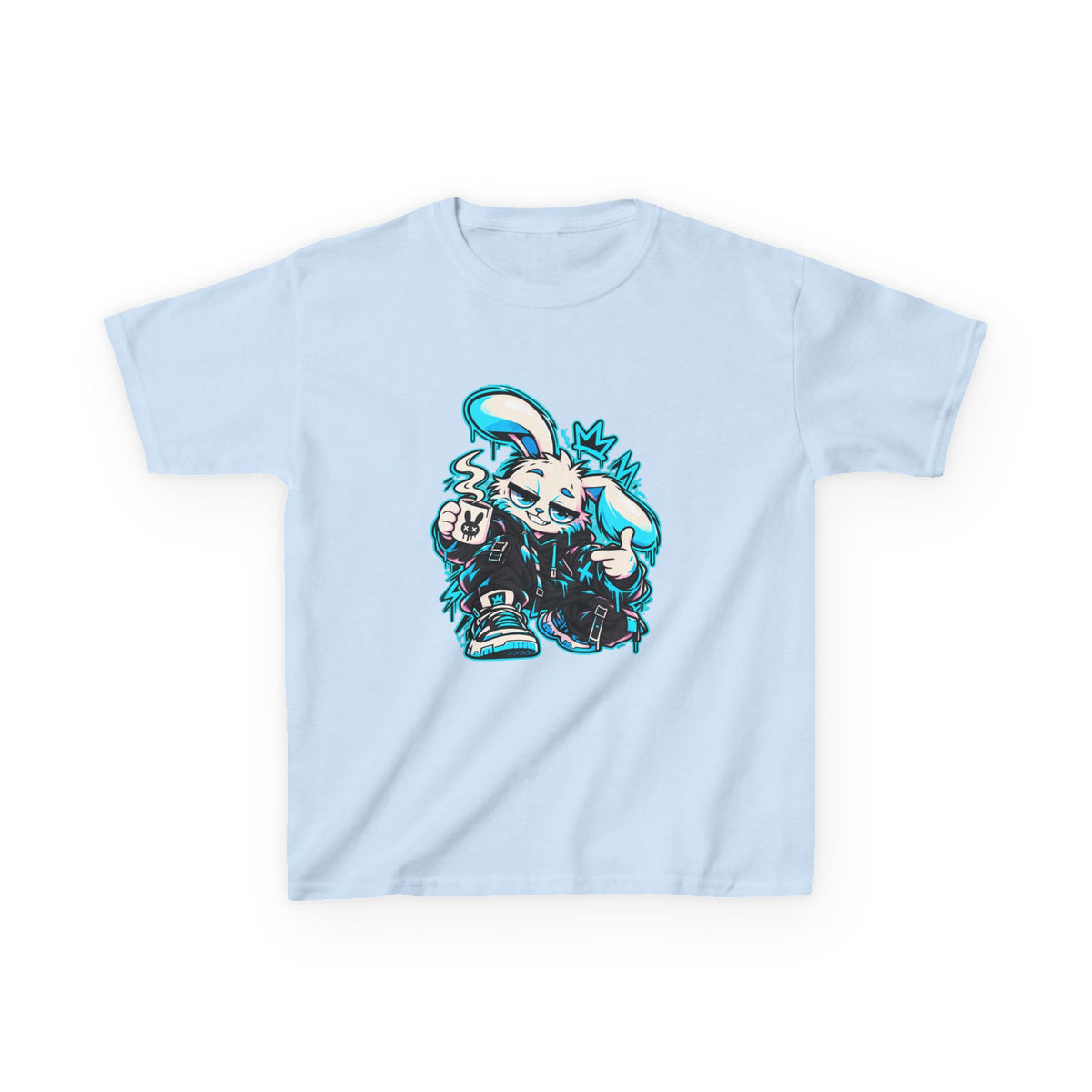 Graffiti Rabbit Coffee Kids Heavy Cotton Tee in Light Blue