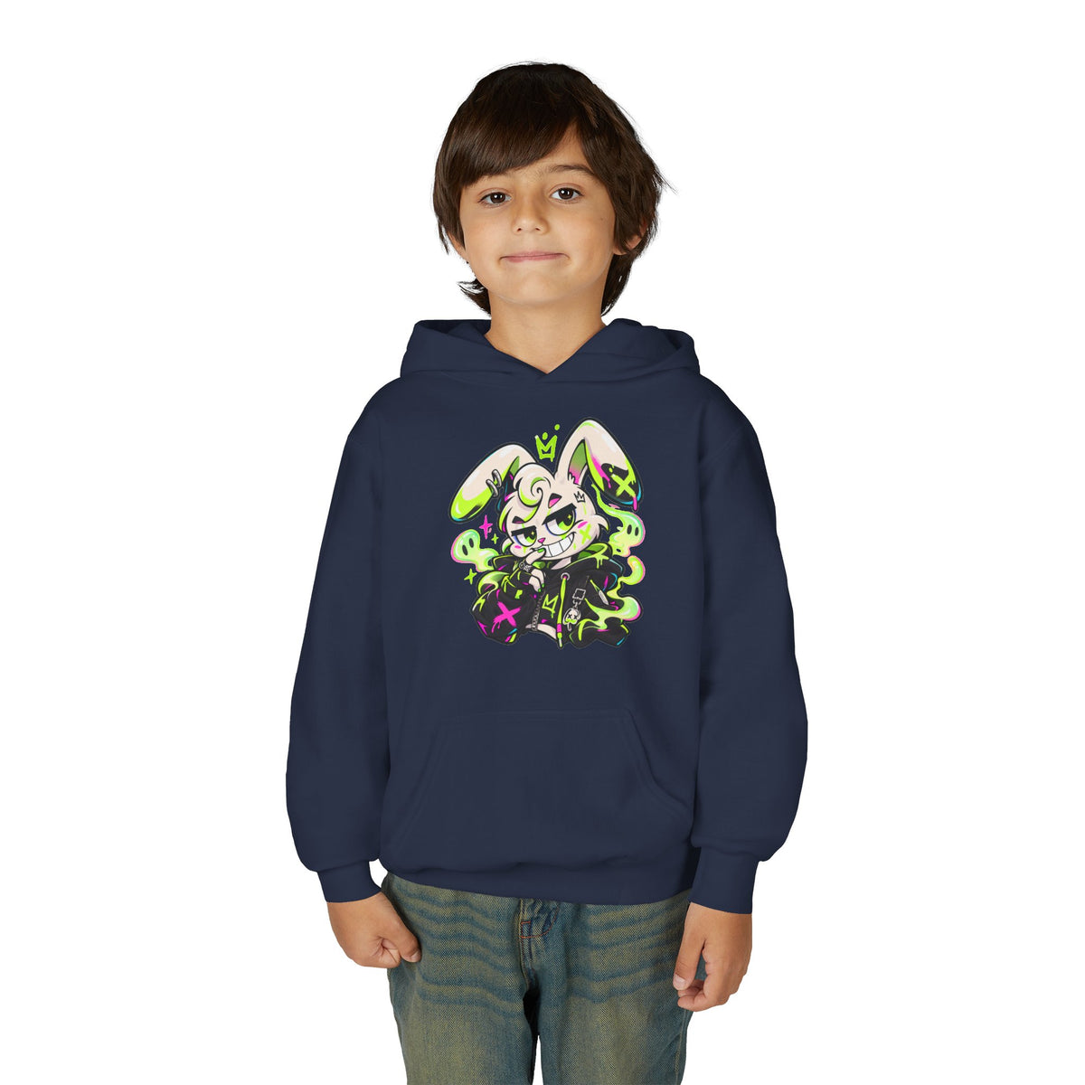 Neon Goth Bunny Kids Hoodie