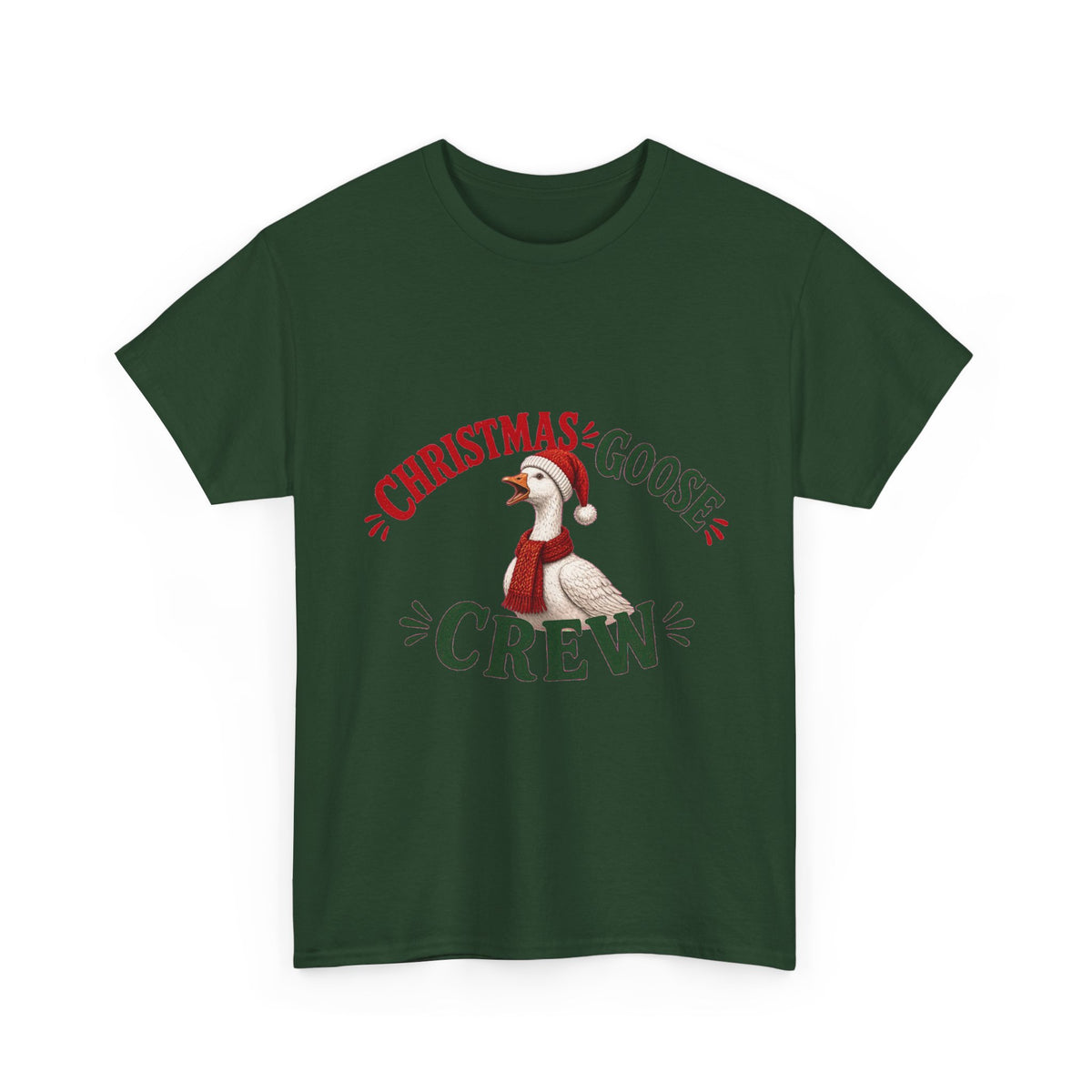 Christmas Goose Crew Heavy Cotton Tee Festive Holiday Shirt in Forest Green