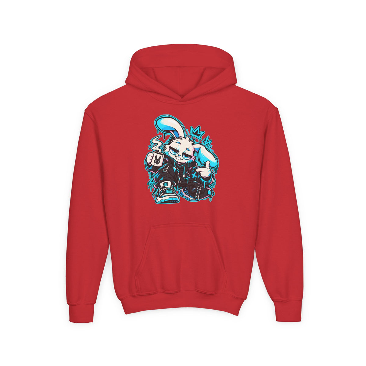Graffiti Rabbit Coffee Kids Hoodie in Red