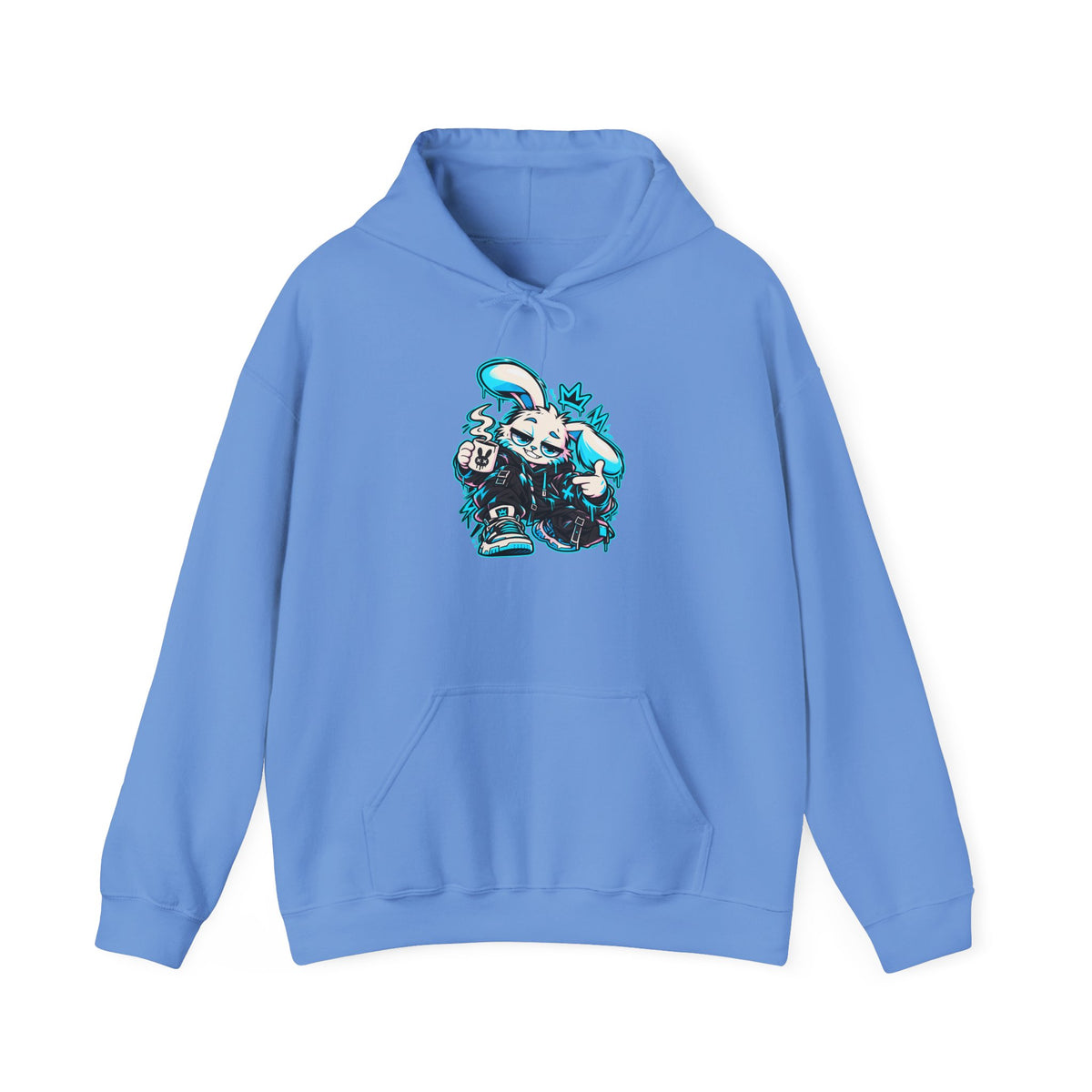 Graffiti Rabbit Coffee Hoodie in Carolina Blue