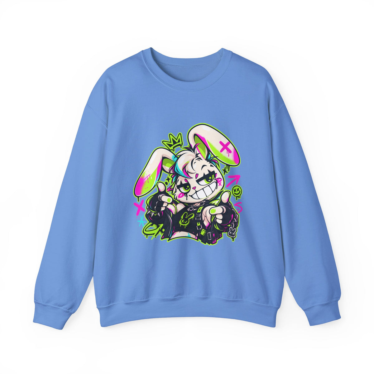 Punk Bunny Graffiti Crewneck Sweatshirt in Carolina Blue