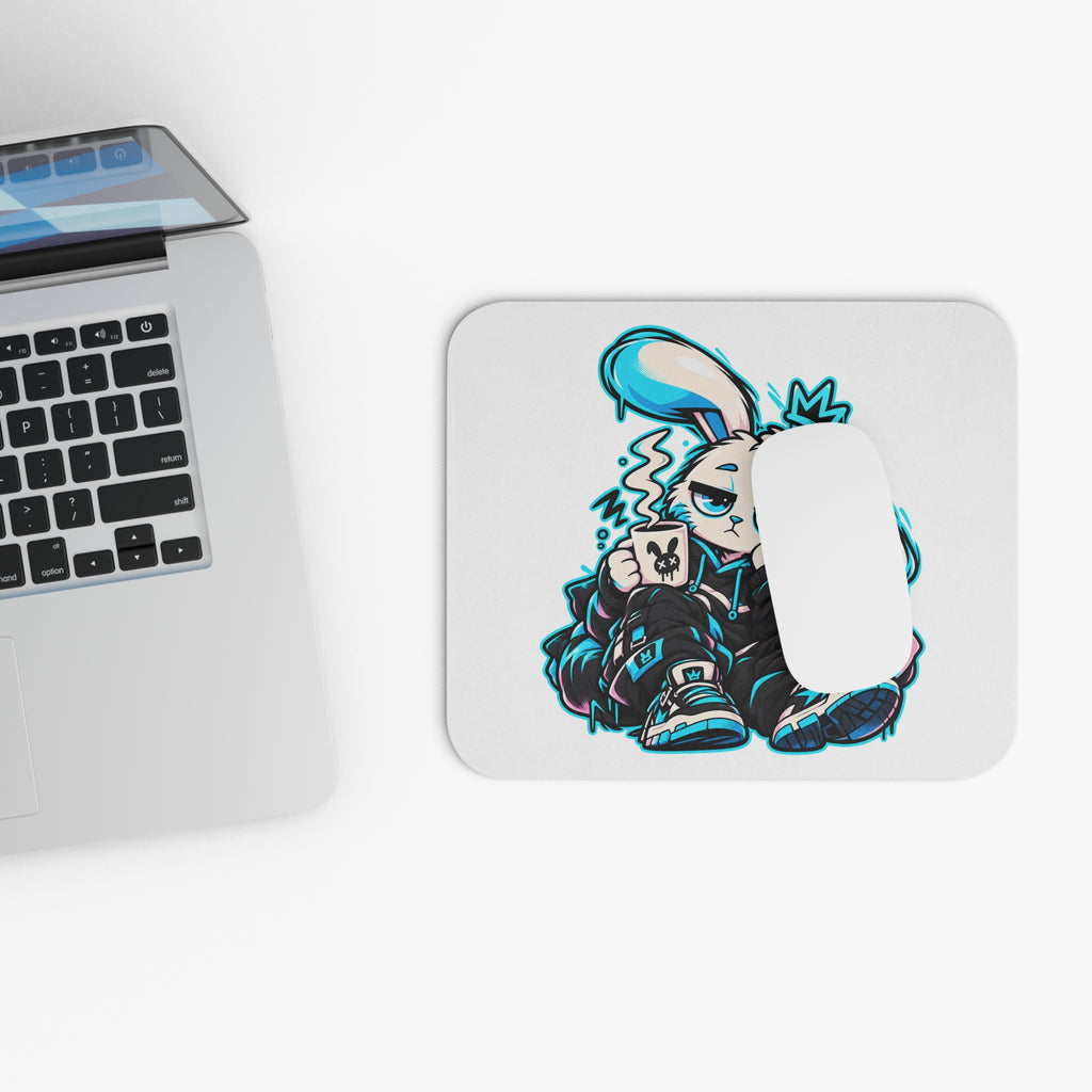 Sleepy Cyber Bunny Coffee Mouse Pad