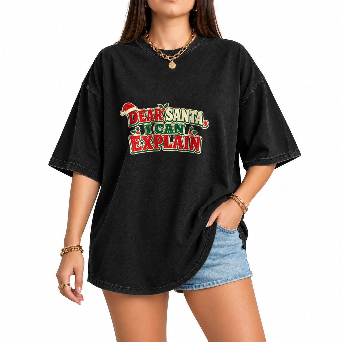 Dear Santa Quote oversized graphic tee, Black, photo 1