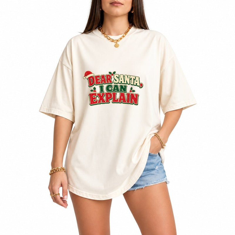 Dear Santa Quote oversized graphic tee, Ivory, photo 1