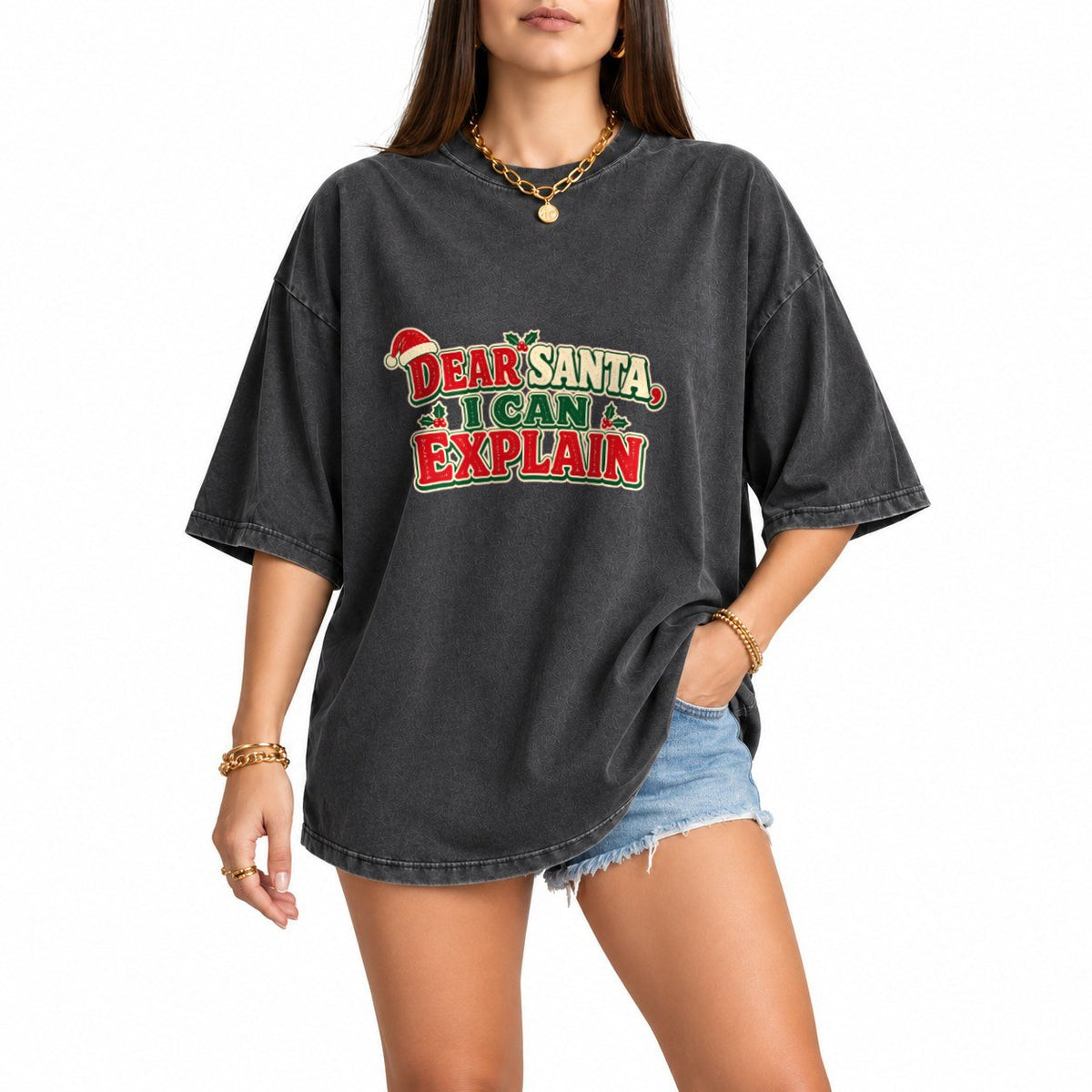 Dear Santa Quote oversized graphic tee, Pepper, photo 1