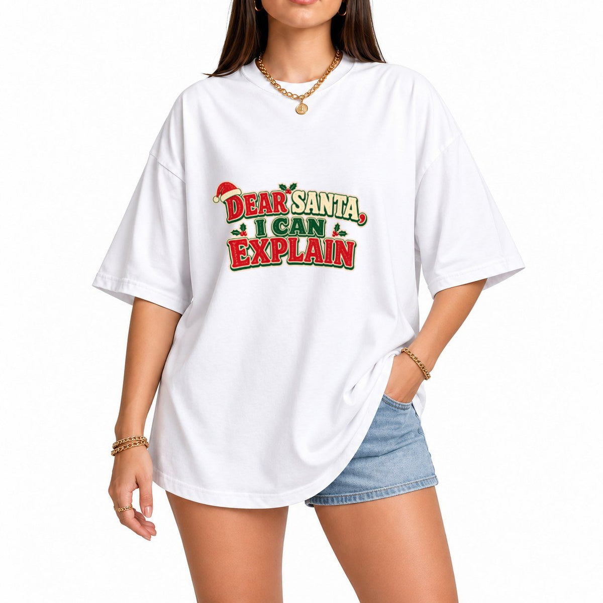 Dear Santa Quote oversized graphic tee, White, photo 1