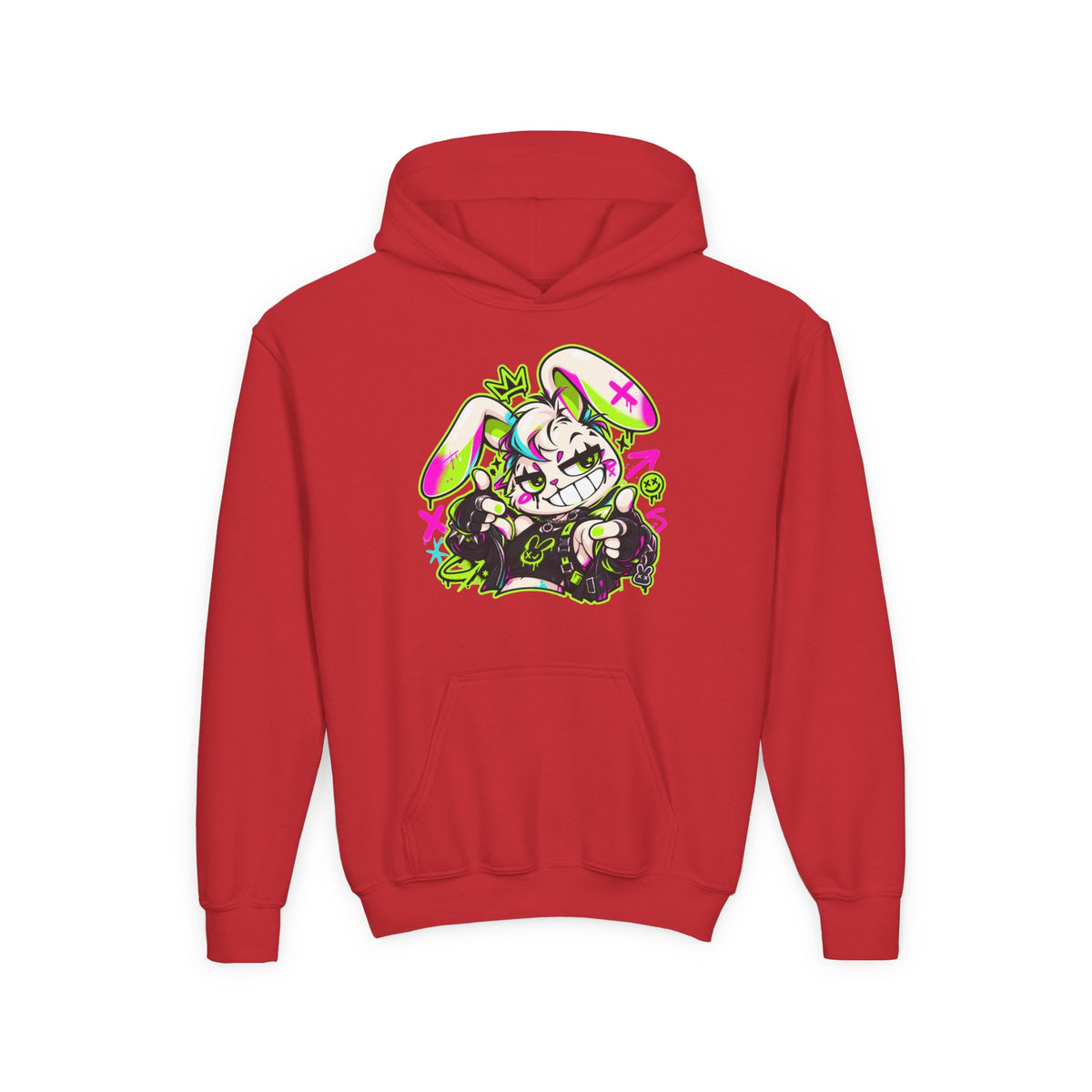 Punk Bunny Graffiti Kids Hoodie in Red