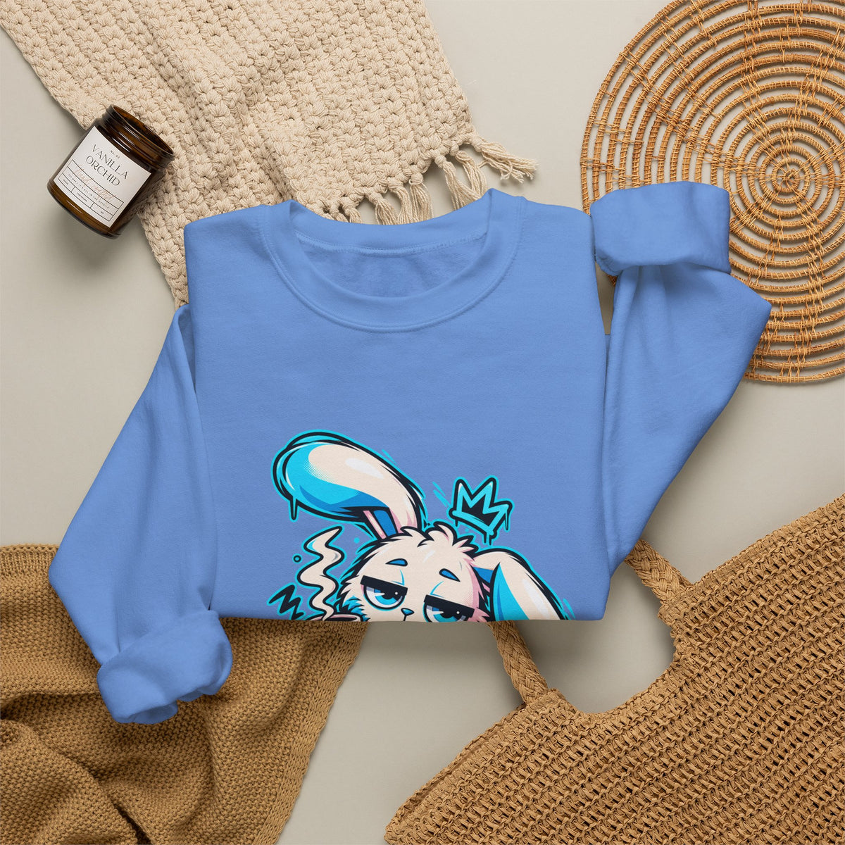 Sleepy Cyber Bunny Coffee Crewneck Sweatshirt