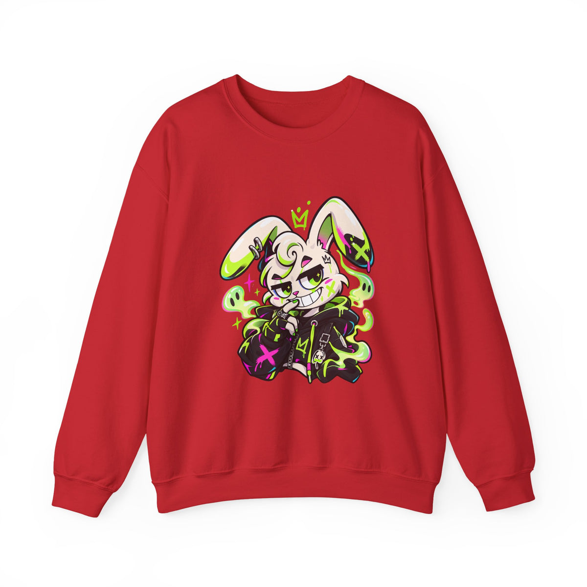 Neon Goth Bunny Crewneck Sweatshirt in Red