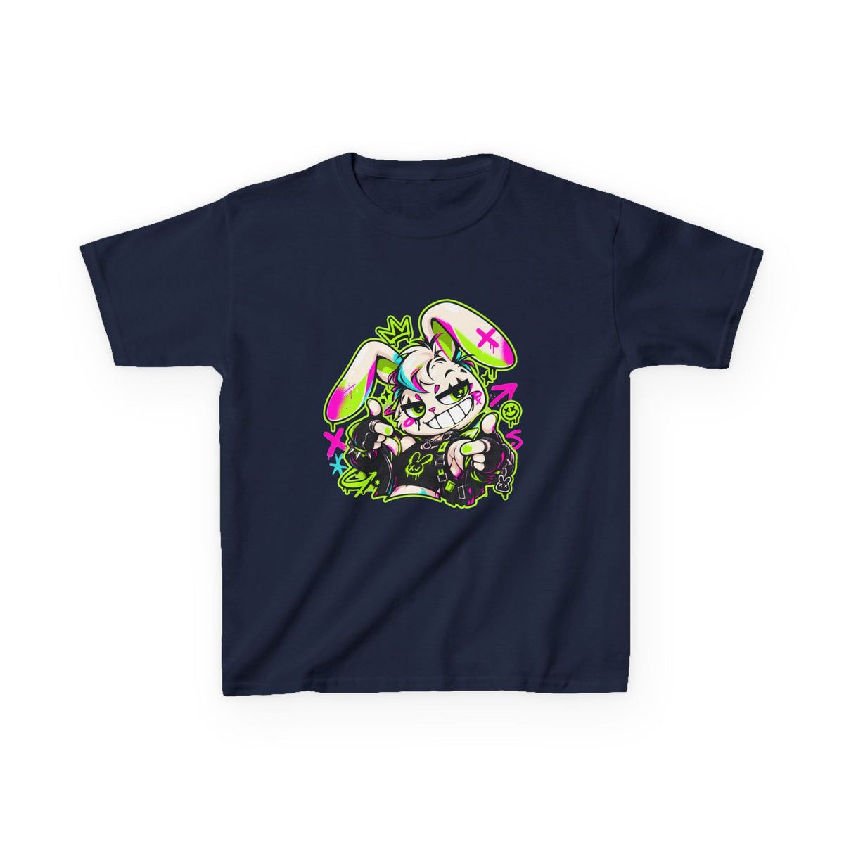 Punk Bunny Graffiti Kids Heavy Cotton Tee in Navy